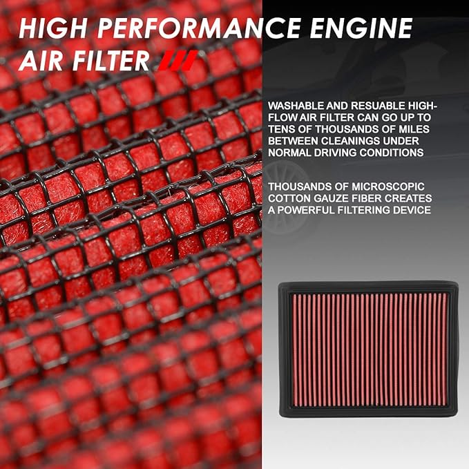 Auto Dynasty High Flow Engine Air Panel Filter Drop-in Reusable & Washable Compatible with Chrysler 300M Concorde LHS Dodge Intrepid 98-04 (Red)