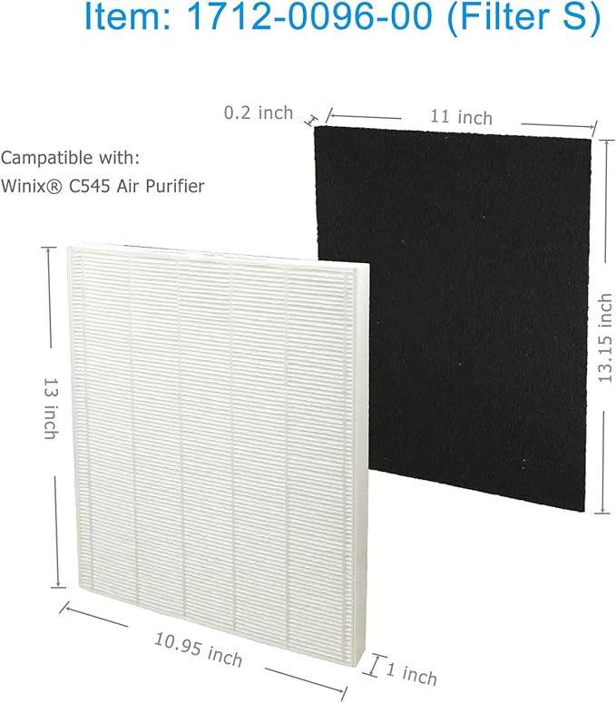 Flintar C545 True HEPA Replacement Filter S, Made in Taiwan, Compatible with Winix C545 Air Purifier, S Filter 1712-0096-00, 2 H13 Grade True HEPA + 8 Activated Carbon Filters