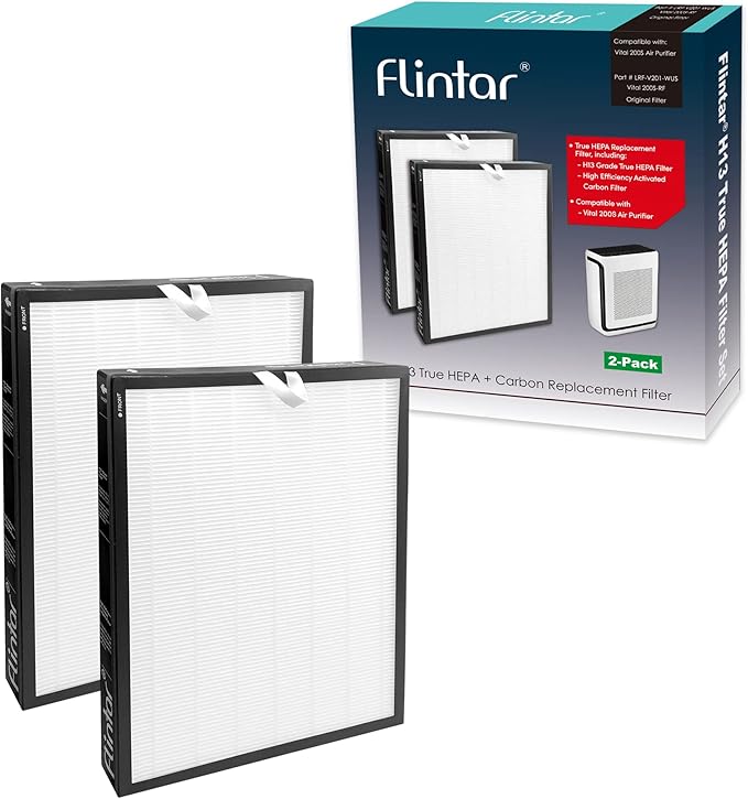 Flintar Vital 200S Replacement Filter, Compatible with LEVOIT Vital 200S-P Air Purifier, H13 Grade Filtration + Activated Carbon filter, Part # Vital 200S-RF, 2-Pack