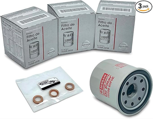 SET 3 PCS NEW Genuine OEM 15208-65F0E Engine Oil Filter + 4STEED MOTORS 11026-JA00A 11026-01m02 Drain Plug Gasket Compatible with Nissan Infiniti - Rogue Frontier Pathfinder Quest Murano Titan Sentra