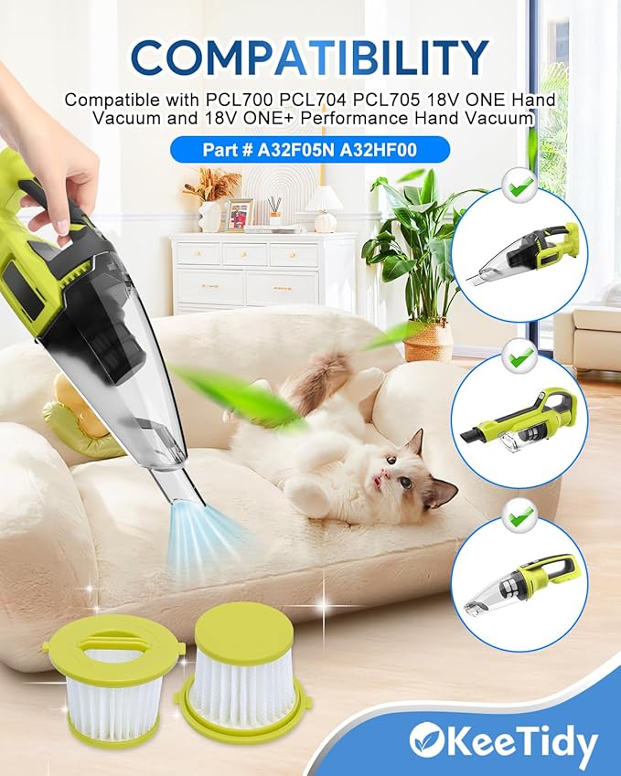 Replacement Vacuum Filters Compatible with Ryobi ONE+ 18V Handheld Vacuum, Fits Models PCL700 PCL704 PCL705 Replaces Part # A32F05N A32HF00, 4 Pack