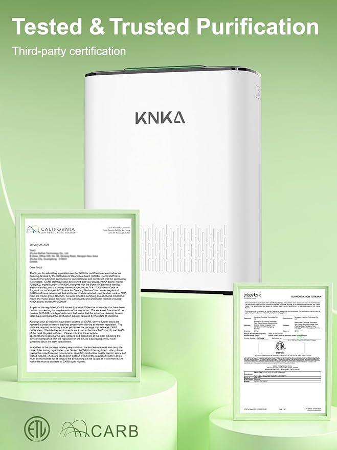 KNKA Air Purifier for Home Large Room Bedroom Up to 1123 Ft² in 1 Hr, Washable Filters, AQI Display, Turbo Mode, Auto & Sleep Modes, HEPA Air Cleaner for Dust, Pet Hair, Pollen (APH3000)