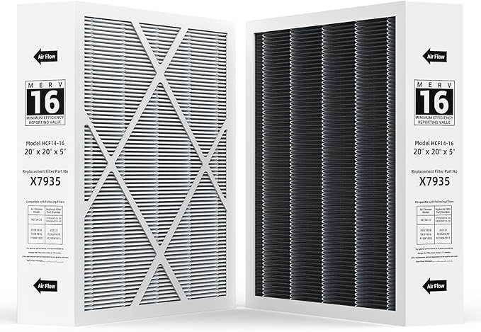 2-pack X7935 20x20x5 MERV 16 Air Filter, Compatible with Lennox X7935 Healthy Climate Carbon-Clean MERV 16Home Furnace Filter Filter HVAC System, Part # HCC14-23