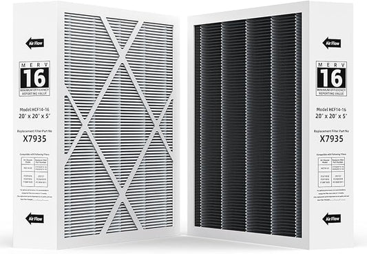 2-pack X7935 20x20x5 MERV 16 Air Filter, Compatible with Lennox X7935 Healthy Climate Carbon-Clean MERV 16Home Furnace Filter Filter HVAC System, Part # HCC14-23
