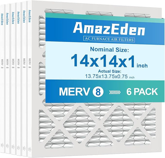 14x14x1 Air Filter 6 Pack MERV 8 HVAC Furnace Air Filters 14x14 AC Filter Pleated Dust Defense Replacement Filters for Home MPR 600 FPR 5 (Actual Size: 13.75x13.75x0.75 Inches)