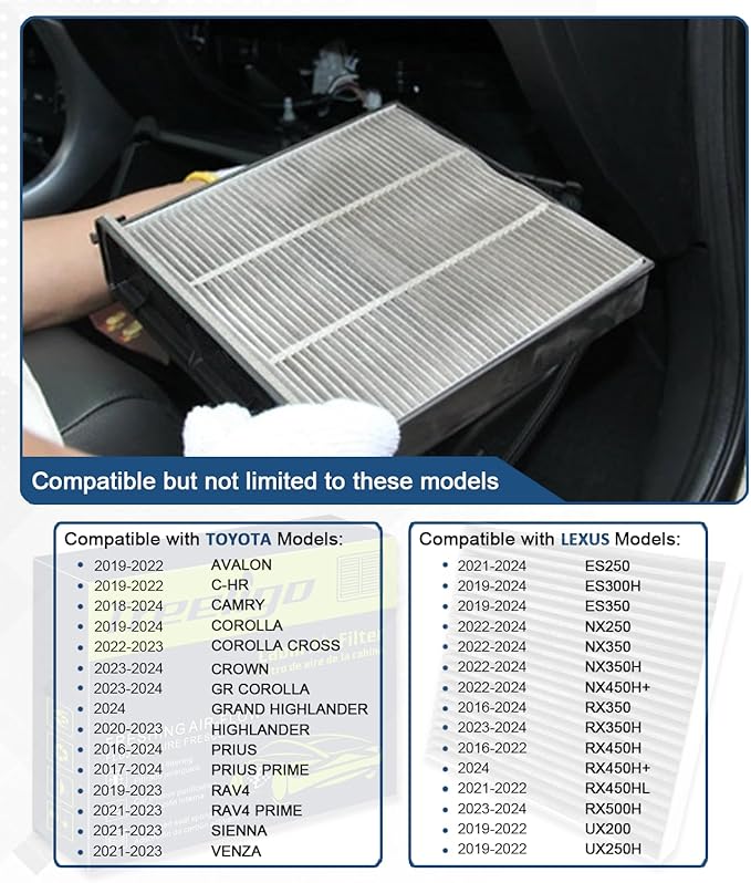 Treeligo CF12157 Cabin Air Filter, Replacement for Camry 2018-2024 Corolla 2019-2024 RAV4 2019-2023 Prius 2016-2024 Highlander Avalon CX-9 ES250 ES300H, w/Upgraded Coconut Shell Activated Carbon