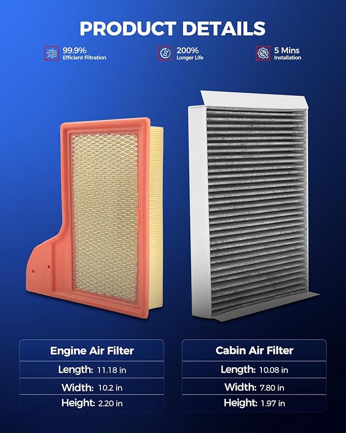 KAX Engine & Cabin Air Filter Kit, Replacement for Ford Mustang 2015-2023 5.0L/2.3T/3.7L, Replace# CA11958 CF12152