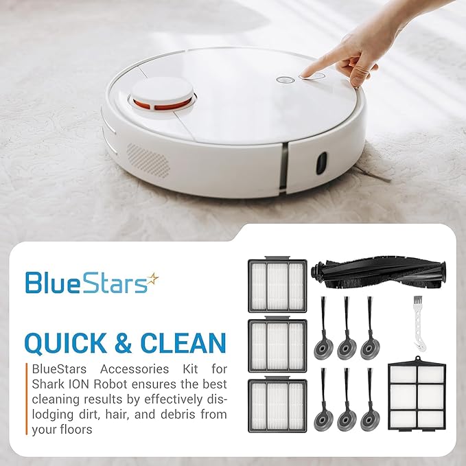BlueStars Accessories Kit for Shark ION R85 RV850 S86 S87 R71 R72 R75 RV761 RV771 RV871 AV751 AV752 AV753 Vacuum Cleaner - 6 Side Brushes, 3 Hepa Filter, 1Main Brush, 1 Filter Guard, 1 Cleaning Brush