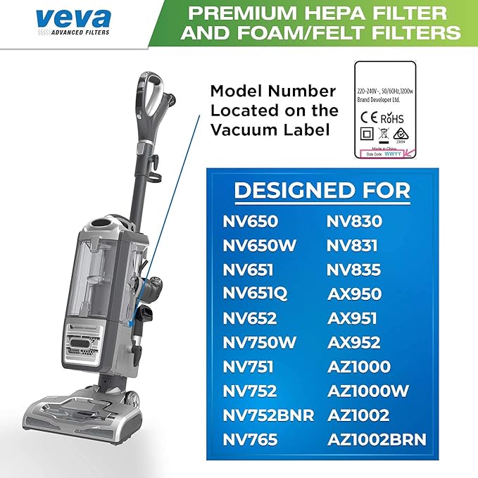 VEVA Premium Vacuum Filter Set with 2 HEPA, 4 Foam, 4 Felt Filters for Shark Rotator Navigator Duoclean Lift-Away Upright Model NV650, 650W, 651, 652, 750W, 751, 752, 831, 835; AX950, 951 & 952