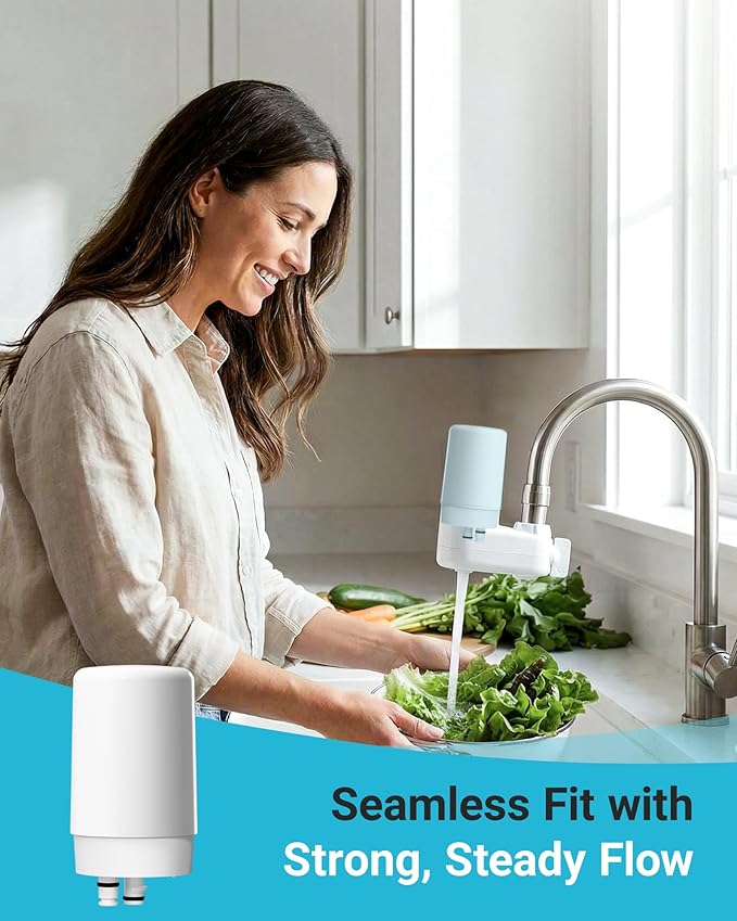 AQUA CREST Faucet Water Filter, Replacement for Brita® Filter, Brita® Faucet 36311 On Tap Water Filtration System, FR-200, FF-100 Replacement Filter, White (2 Packs)
