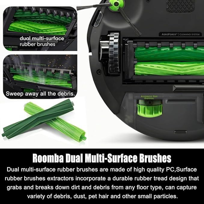 Replacement Parts for roomba i7 i7+ i3 i3+ i4 i4+ i5 i5+ i6 i6+ i8 i8+ j7 j7+/Plus j8 j8+ E5 E6 E7 Robot Vacuum Accessories,2 Rubber Roller 10 Filters 10 Side Brushes 10 Vacuum Bags