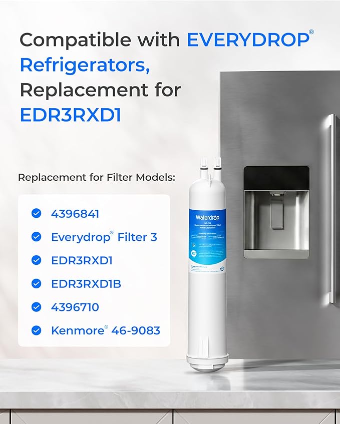 Waterdrop EDR3RXD1 Replacement for Everydrop® Filter 3, 4396841, 4396710, Kenmore® 46-9083, 46-9030, WD-F08 Refrigerator Water Filter, 3 Filters