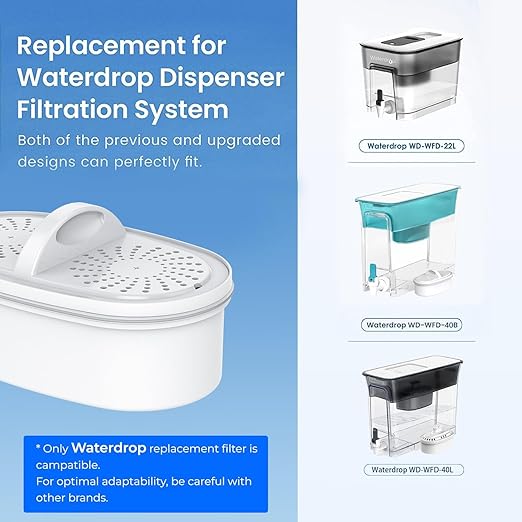 [Original] Waterdrop WD-PF-01A Plus NSF Certified Replacement Filters for All Waterdrop Pitcher and Dispenser Filtration System, Reduces Lead, PFAS, PFOA/PFOS, Last Up to 200 Gallons (6 Packs)
