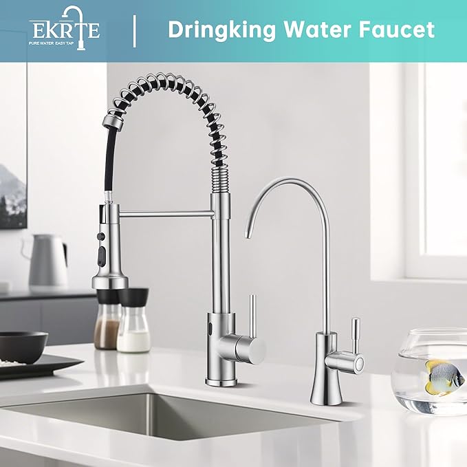 EKRTE Stainless Steel Drinking Water Faucet, Filtered Water Reverse Osmosis RO Faucet for Kitchen Sink, Brushed Nickel Reverse Osmosis Tap for Kitchen Sink