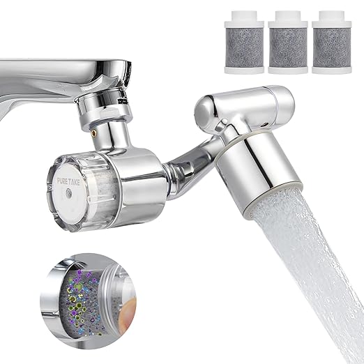 Water Filter for Sink Faucet,1080° Rotating Tap Extender, Remove Chlorine, Taste,Odor More Than 99% Relieve Dry, Rough&Itchy Senstive Skin for Bathroom Face Wash (3pcs Filter Replacements)