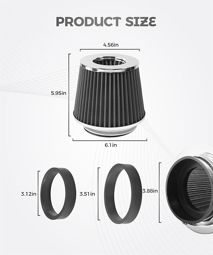 Cold Air Intake Filter,Car Accessories Intake Filter,Automotive Replacement Air Filters,76 89 102MM Performance Round Tapered Cone Filters,Suitable for Most Cars,Trucks,Motorcycles,etc (Black)