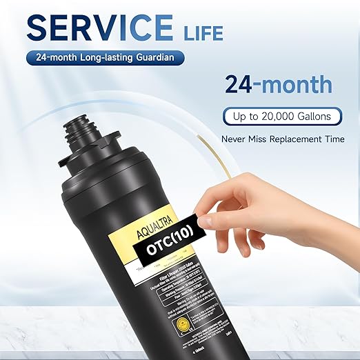 AQUALTRA USF02-BKF Under Sink Water Filter System, 20K Gallons with Faucet, NSF/ANSI 372/CAN Certified, 0.5 μm Filter Reduces PFOA/PFOS, Chlorine, Lead, Chloramine, Fluoride, Bad Taste & Odor