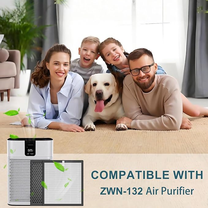 4 Pcs H13 Replacement Air Filter Compatible with Purairia ZWN-132 Air Purifier, H13 True Air Filter, High-Efficiency Activated Carbon