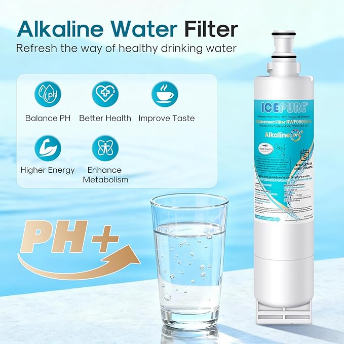 ICEPURE Alkaline 4396508 Refrigerator Water Filter Replacement for EDR5RXD1, EveryDrop Filter 5, Whirlpool 4396510, 4392857, 4396547, 9085, NL300, LC400V, PNL240V, WF-NLC240V WF285, Enhances PH, 1Pack