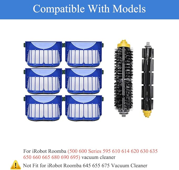 MZY LLC Replacement Parts for iRobot Roomba 500 600 Series 595 614 650 670 690 692 694 Vacuum Cleaner - Includes Bristle and Flexible Beater Brushes, Filters, Side Brush