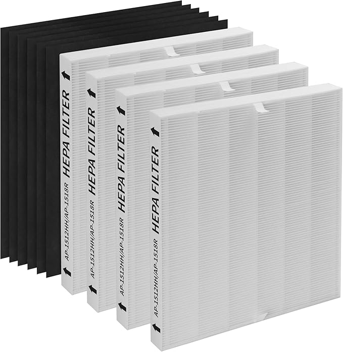 4-Pack AP-1512HH Replacement Filter, Compatible with Coway AP-1512HH Mighty Purifier, Part# 3304899, with 6 Extra Carbon Filters