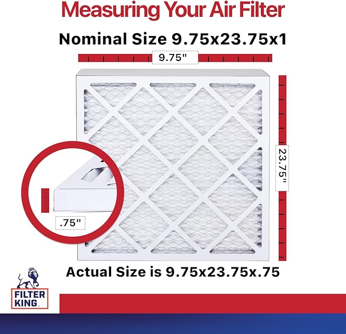 Filter King Air Filters 9.75x23.75x1 | 6 Pack | MERV 11 HVAC Pleated AC Furnace Filters | Actual Size 9.75 x 23.75 x .75"
