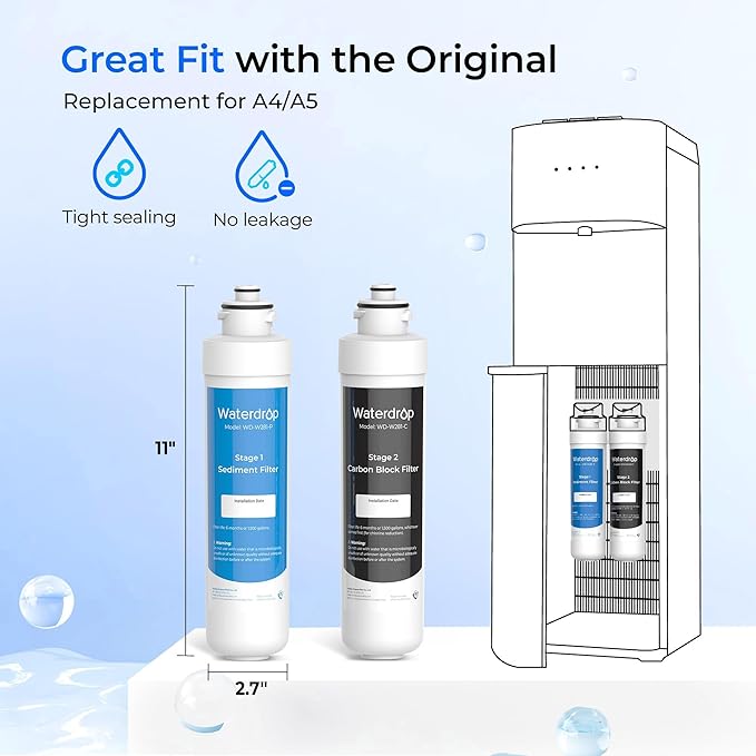 Waterdrop W281 Water Filters for Water Coolers, Replacement for Avalon® branded Bottleless Water Coolers Filters, 1,500 Gallon Extended Lifespan, More Pure Enjoyment, 2 Counts (1 Set)