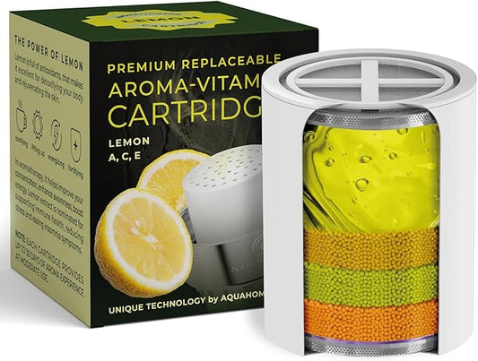 AquaHomeGroup Vitamin C + E + A Shower Filter Replacement Cartridge with Aroma Granules (Lemon) - Reduces Chlorine, Supports Skin & Hair Health - Compatible with Similar 15 20 Stage Filters