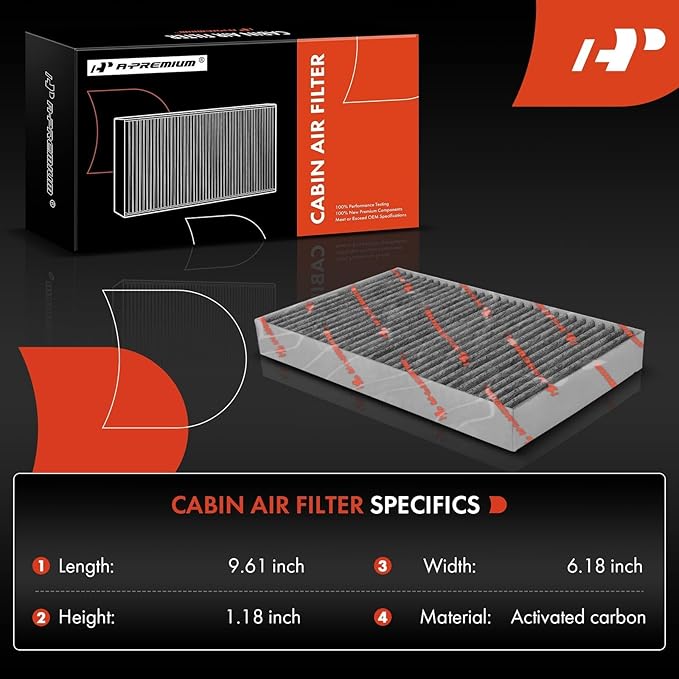 A-Premium 2-PC Cabin Air Filter with Activated Carbon Compatible with Tesla S 2012 2013 2014 2015 2016, Replace# 103512500A