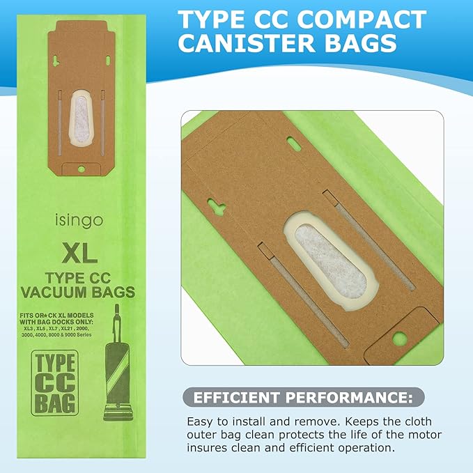 16 Pack Vacuum Bags Replacement for Oreck Type CC, Fit all Orеck XL Upright Vacuum Cleaner, XL XL2 XL7 XL21, Replaces Part #CCPK8, CCPK8DW, Green