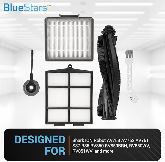 BlueStars Accessories Kit for Shark ION R85 RV850 S86 S87 R71 R72 R75 RV761 RV771 RV871 AV751 AV752 AV753 Vacuum Cleaner - 6 Side Brushes, 3 Hepa Filter, 1Main Brush, 1 Filter Guard, 1 Cleaning Brush
