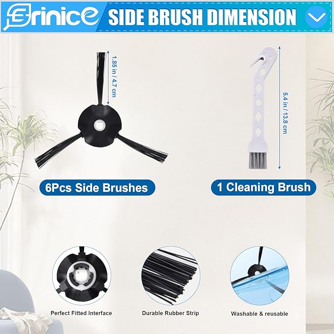 RV2310AE replacement part compatible with shark matrix self emptying robot vacuum cleaner rv2310ae accessories filter side brushes kit, 2 filter, 6 side brushes, 1 cleaning brush, 9 pack