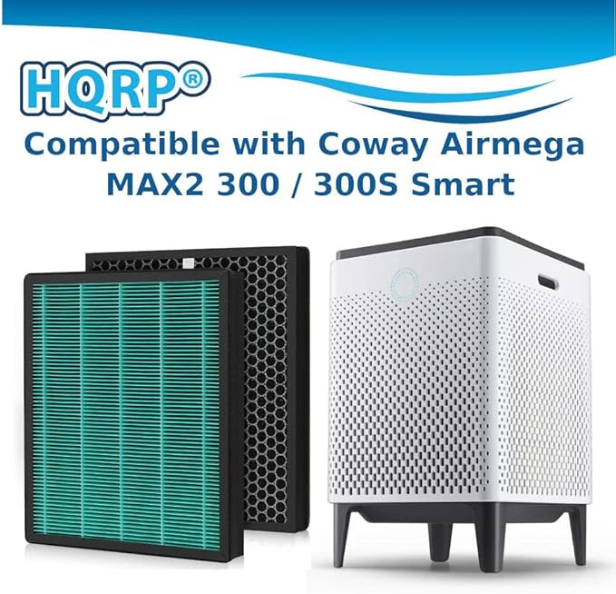 HQRP 2-Pack HEPA Filters Compatible with Coway Airmega MAX2 300 / 300S Smart Air Purifier, 3111635 Replacement with Carbon Layer