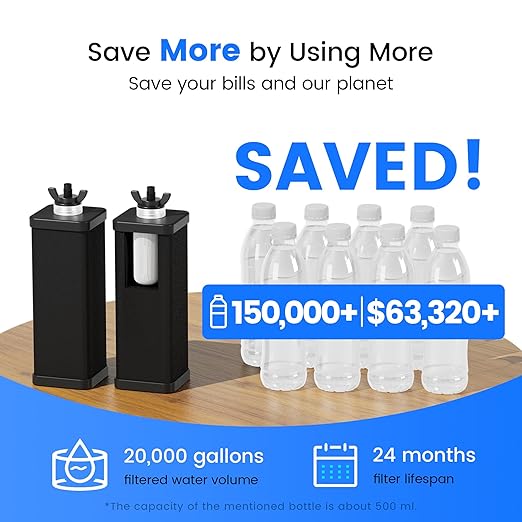 Purewell Square 2.25G Chlorine-Free Gravity Water Filter System with Water Level Window & Smart Timer, 3-Stage Filtration, Certified to Reduce Lead, Mercury, and Chlorine, SQ-2.25G