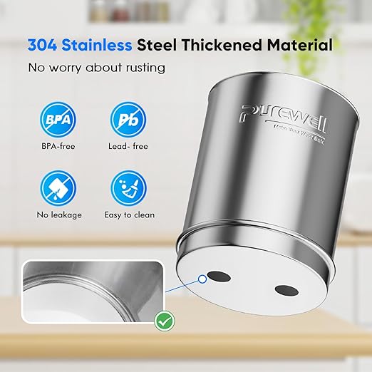 Purewell Upgraded 9-Stage Gravity Water Filter System with Water Level Window, 0.01μm Ultra-Filtration Countertop System with 2 Filters and Stand, Reduce Fluoride & Chlorine, 2.25G, PW-FH-CF