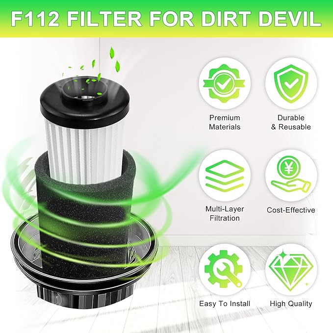 F112 Filter Replacement for Dirt Devil Endura Vacuum Parts UD70187 UD20120NC UD20124 UD70167P UD70171 UD70186 UD70174 UD70161 UD70181, 3 Pack Odor Trapping Filter Replace Part AD47936 Vypart