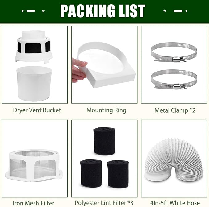 Upgraded Version - VIWINVELA 3 in 1 Indoor Dryer Vent Kit with White Dryer Vent Hose - Dryer Lint Catcher Water Filter Bucket - Dryer Lint Trap for Electric Dryer