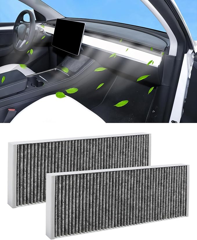Air Filter for Tesla Model Y 2020-2026, Activated Carbon Cabin Air Filter Replacement for Tesla Model Y Accessories (2 Packs-upper layer)