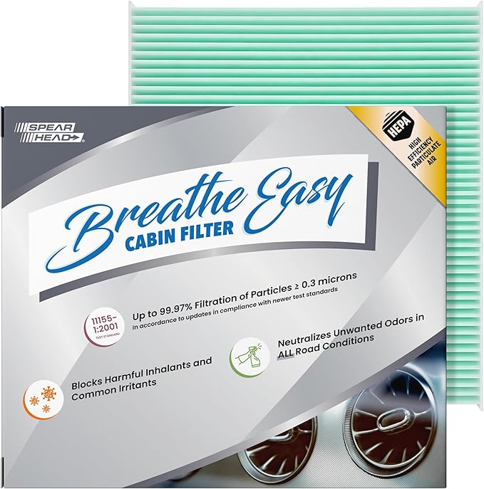 Spearhead HEPA Breathe Easy Cabin Filter, Up to 99.97% Filtration of 0.3 Micron Particles w/No Airflow Reduction (BE-743H)