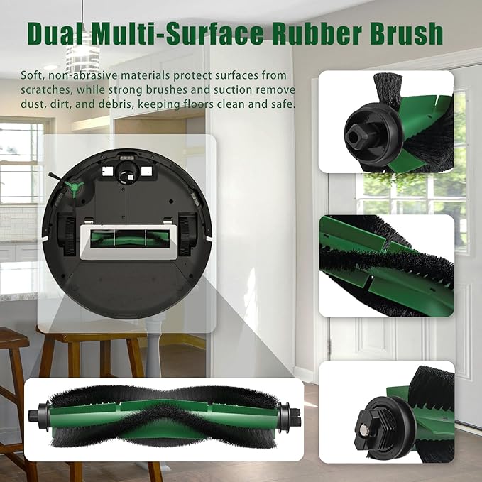 16Pack Replacement Parts for iRobot Roomba Essential Q0120 Y0140 Q0520 Q011 Y0110 Robot Vacuum Cleaner, Accessories Kit:1 Roller Brush,4 HEPA Filters, 4 Mopping Pads,6 Side Brushes,1 Cleaning Brush