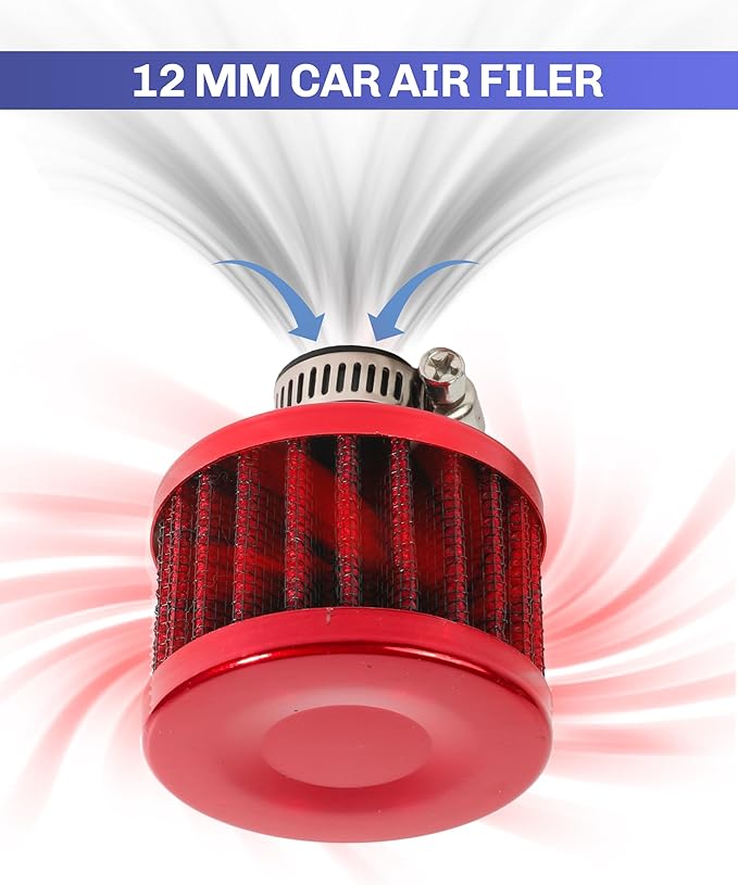 2Pcs Mini Air Vent Crankcase Breather, Cold Air Intake Filter for Car, Motorcycle (Red)