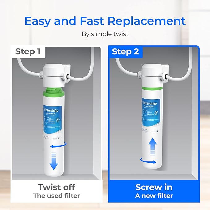 Waterdrop FQK1K Under Sink Water Filter, Replacement for GE FQK1K, FQK2J, GXK185K and GX1S50R, Reduces Chlorine, Taste&Odor for Purer Water, 1350 Gallons (Pack of 2)