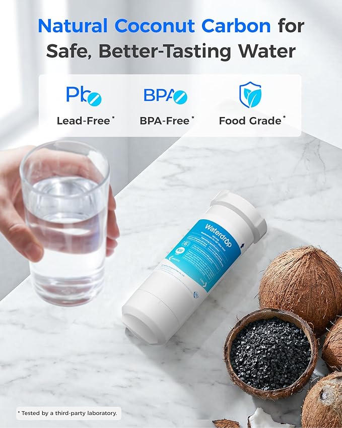 Waterdrop XWF Refrigerator Water Filter, Replacement for GE® XWF, WR17X30702, NSF 42/372 Certified, Compatible with GE® GNE27, GFE26, GDE25, GSS25, PSE25 Series Refrigerators, 2-Pack (Not XWFE)