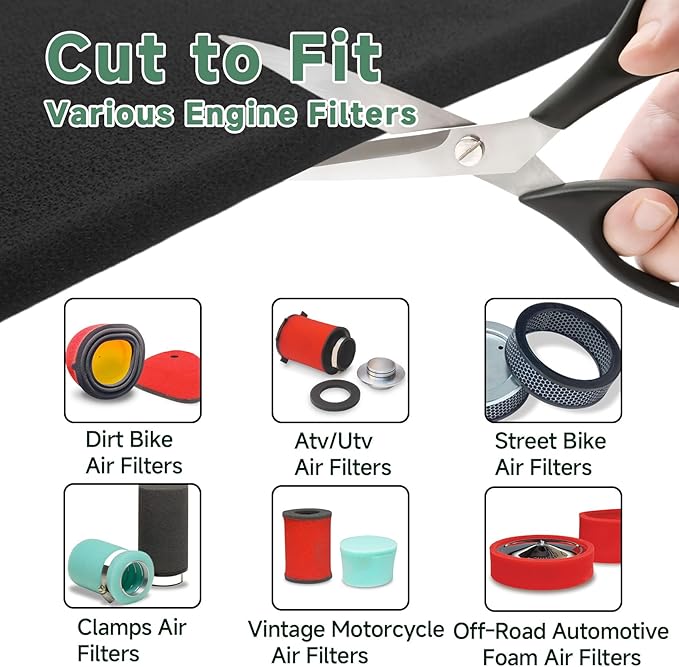 Washable Foam Air Filter Material Sheet for Uni Filter-BF-1 BF1 18" X 15" X 5/8" 65-PPI Black Fine Filter Foam Sheet Cut to Fit Air Filter Pads for Most Motorcycle ATV Scooters Dirt Bike UTV