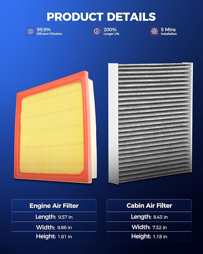 KAX Engine & Cabin Air Filter Kit, Replacement for Toyota Camry, RAV4, Highlander, ES350, RX350, NX350, Grand Highlander, Avalon, NX250, TX350, ES250, GR Corolla, Replace# CA12377 CF12157