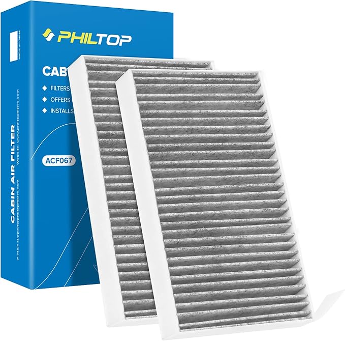 PHILTOP Cabin Air Filter w/Activated Carbon, Compatible with Tesla model 3 2017-2025, model Y 2020-2025, Filter Up Dust Pollen Odor, Pack of 2