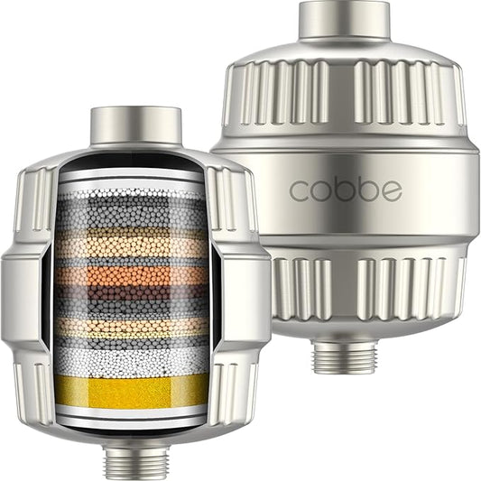 Cobbe HD HEAVY DUTY High Output Shower Filter 2 Pack – 99% REMOVAL Shower Head Filter for Hard Water, Heavy Metals, Chlorine and Harmful Substance, Improve your skin and hair - Brushed Nickel