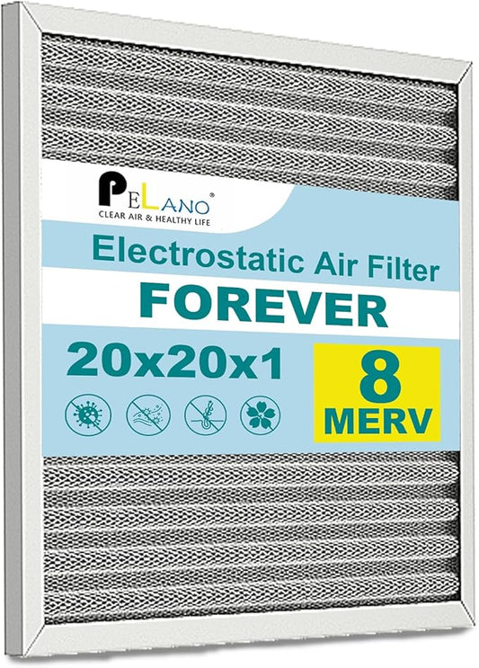 20x20x1 Reusable Air Filter, Electrostatic HVAC Air Filter, Lasts a Lifetime, Washable, Enjoy Fresher Air in Home and Office, MERV 8 (Actual Size:19.75x19.75x0.8 Inch)