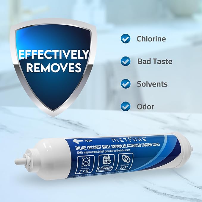 Metpure GAC Inline Filter Conversion 1/4" to 3/8” Big Flow Kit. Increase & Double Water Filtration Faucet Flow Rate of RO Reverse Osmosis System. Complete Kit with Filter, Tubing, and Quick Connectors
