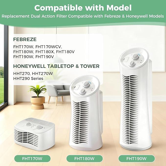 6 PACK U Filter Replacement Compatible with Honeywell HHT270, HHT290 and Compatible with Febreze FRF102B, True HEPA High-Efficiency Activated Carbon Filter for Home Large Room